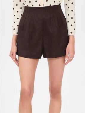 STAUD Dark Brown High-Waist Pleated Shorts